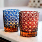 Whiskey Glasses Hand-Cut Star & Chrysanthemum Wooden Gift Box