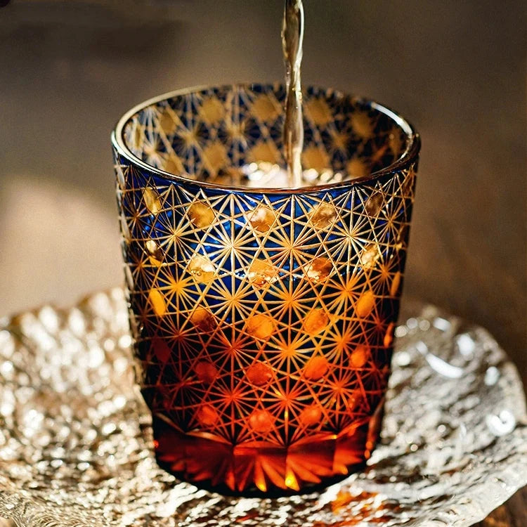 Whiskey Glasses Hand-Cut Star & Chrysanthemum Wooden Gift Box