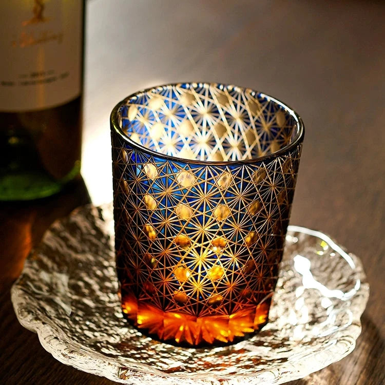 Whiskey Glasses Hand-Cut Star & Chrysanthemum Wooden Gift Box