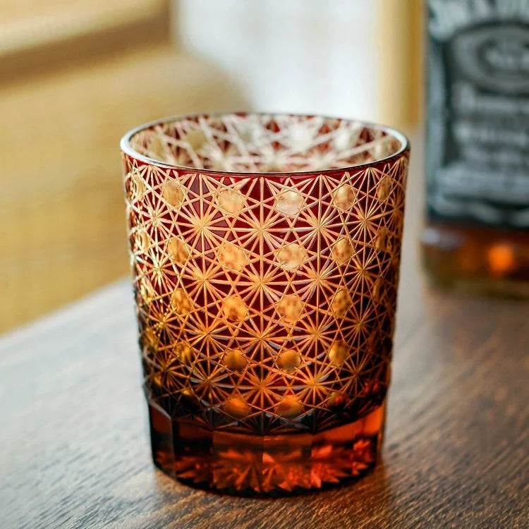Whiskey Glasses Hand-Cut Star & Chrysanthemum Wooden Gift Box