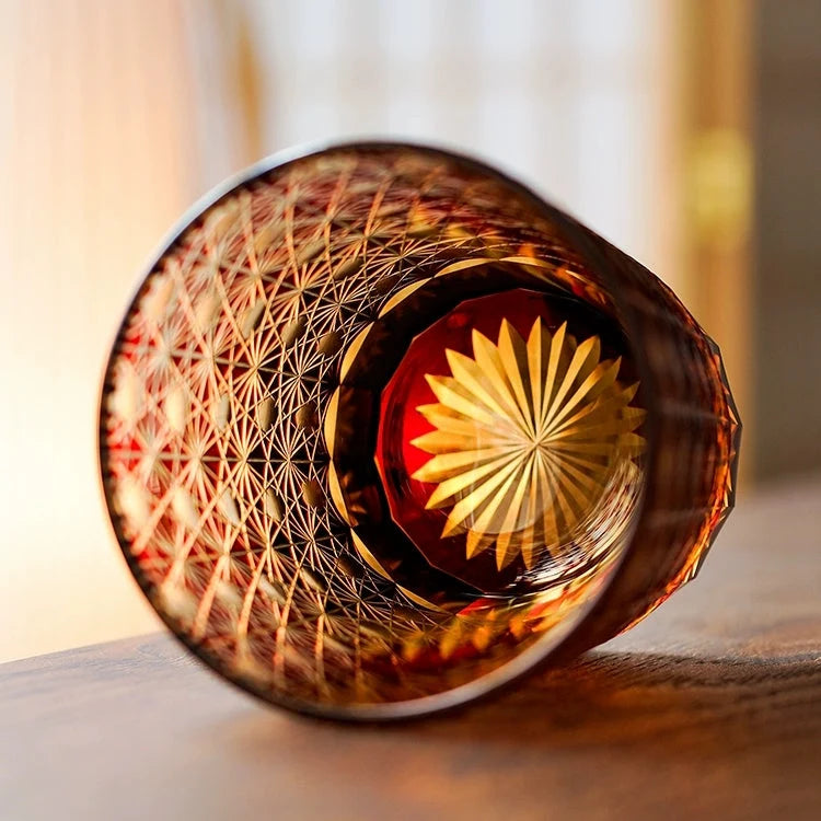 Whiskey Glasses Hand-Cut Star & Chrysanthemum Wooden Gift Box