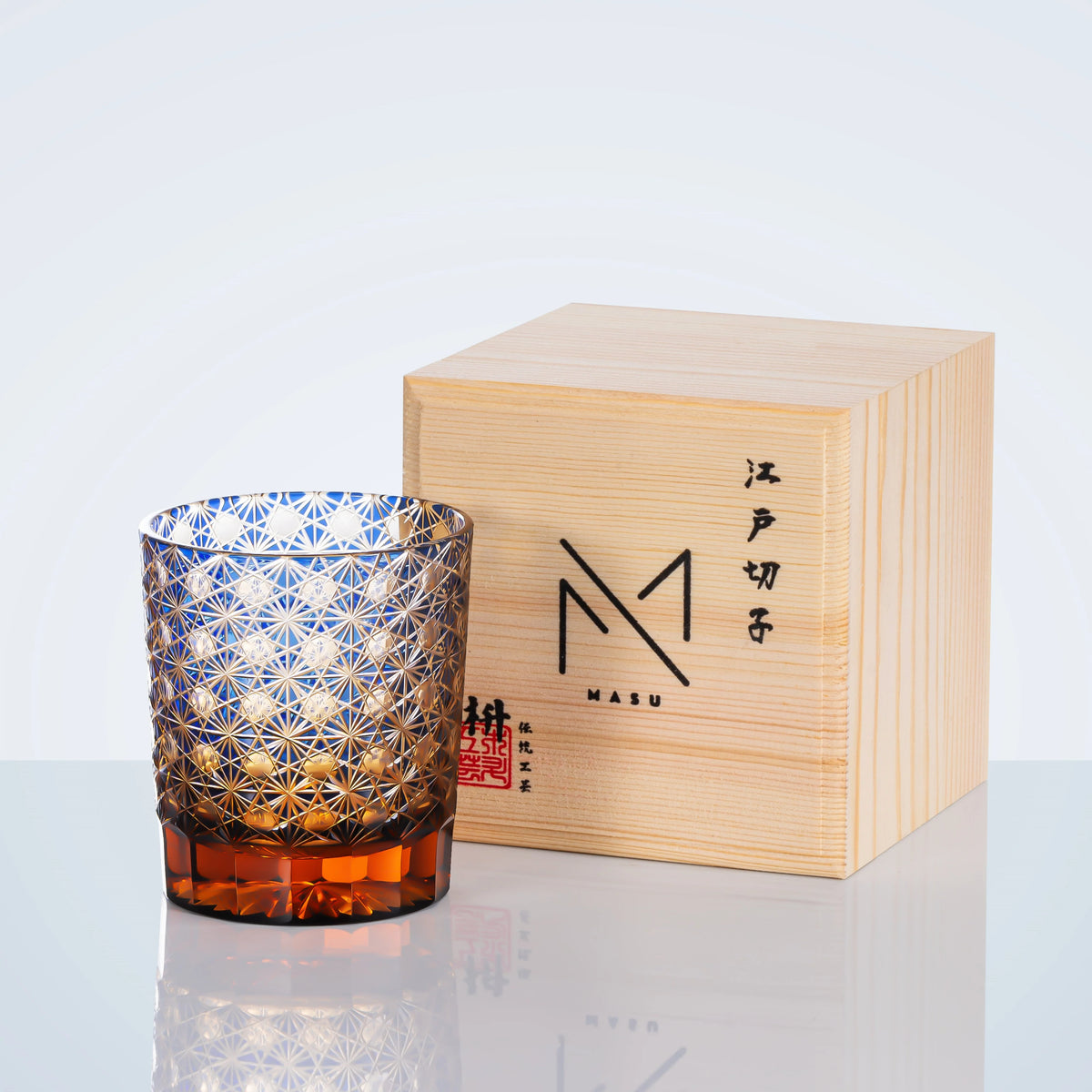 Whiskey Glasses Hand-Cut Star & Chrysanthemum Wooden Gift Box