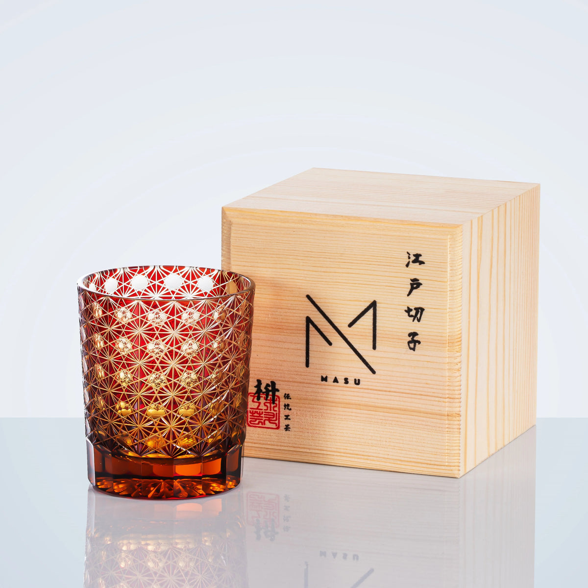 Whiskey Glasses Hand-Cut Star & Chrysanthemum Wooden Gift Box