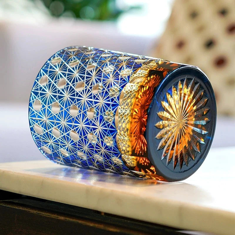 Whiskey Glasses Hand-Cut Star & Chrysanthemum Wooden Gift Box