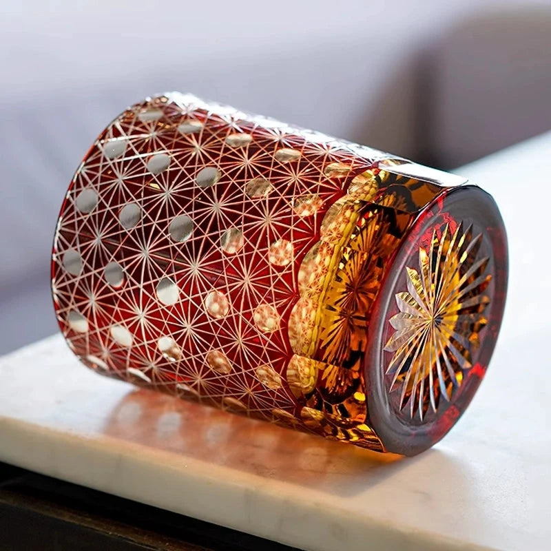 Whiskey Glasses Hand-Cut Star & Chrysanthemum Wooden Gift Box