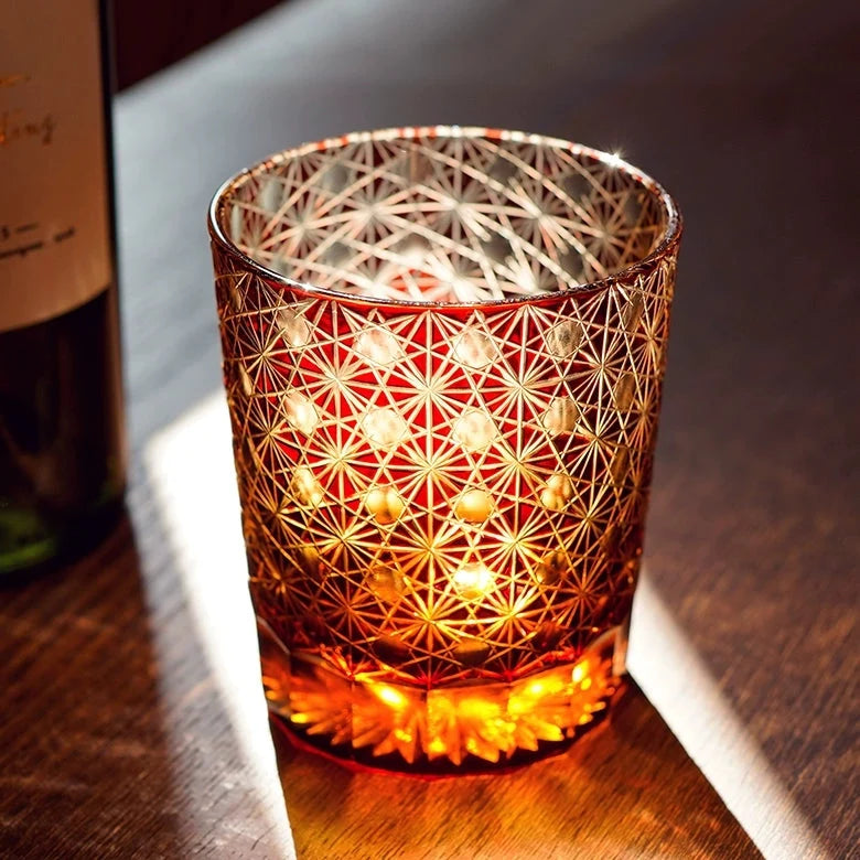 Whiskey Glasses Hand-Cut Star & Chrysanthemum Wooden Gift Box