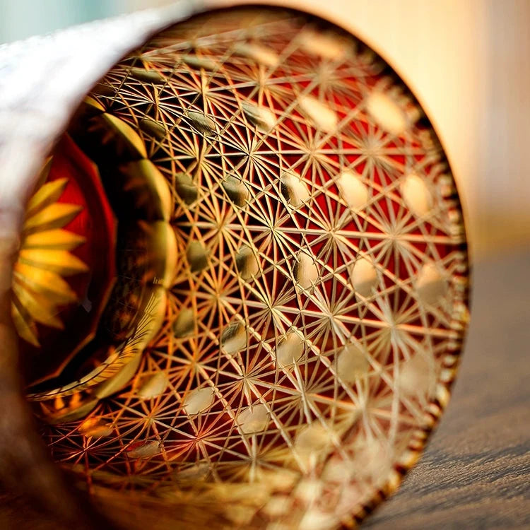 Whiskey Glasses Hand-Cut Star & Chrysanthemum Wooden Gift Box