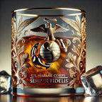 Whiskey Tumbler Crystal Gold Filigree & Embossed Military Emblem