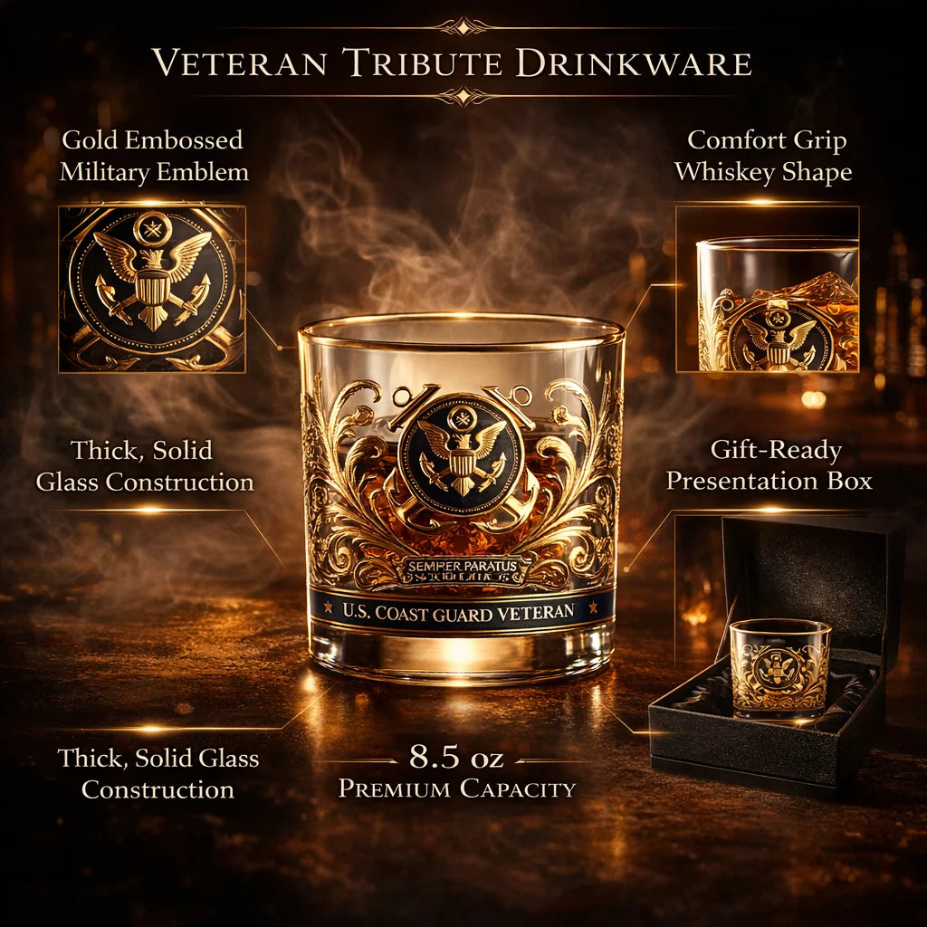 Whiskey Tumbler Gold Embossed Thick Glass Gift Boxed