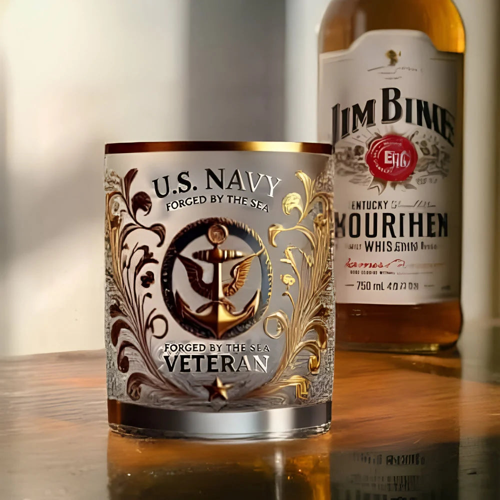 Whiskey Tumbler Gold Embossed Thick Glass Gift Boxed