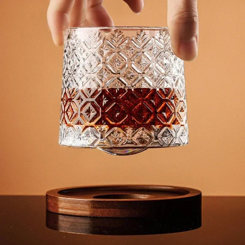 Whisky Glass Crystal Rounded Bottom Wooden Coaster