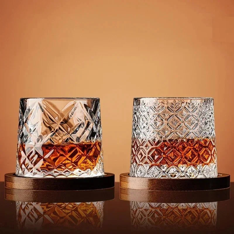 Whisky Glass Crystal Rounded Bottom Wooden Coaster