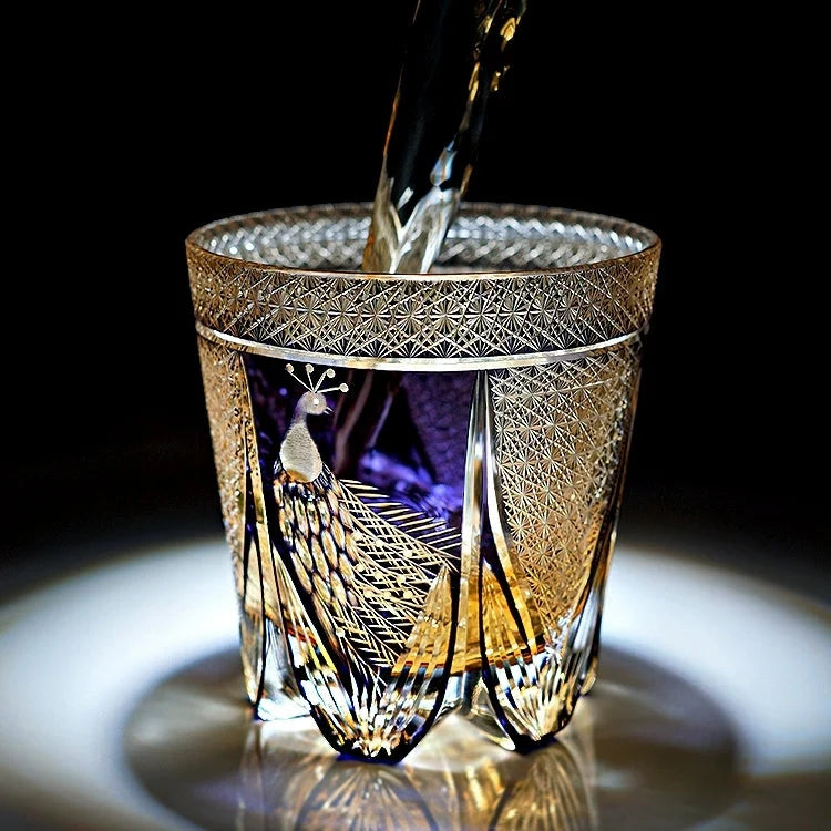 Whisky Glass Hand-Cut Crystal Peacock Pattern