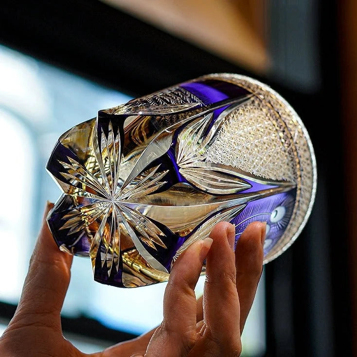 Whisky Glass Hand-Cut Crystal Peacock Pattern
