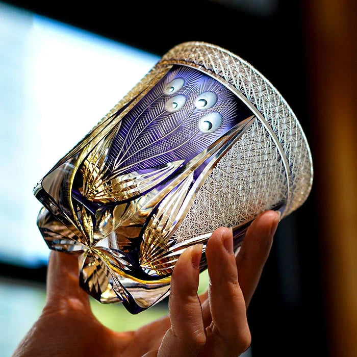 Whisky Glass Hand-Cut Crystal Peacock Pattern