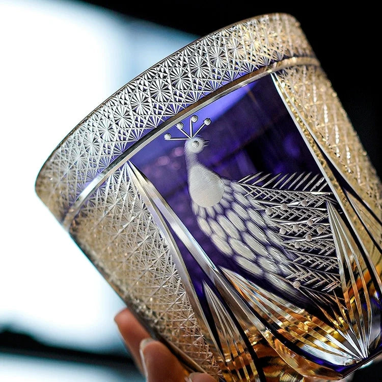 Whisky Glass Hand-Cut Crystal Peacock Pattern