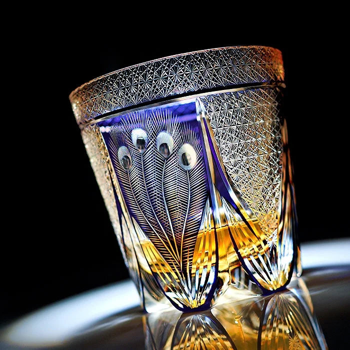 Whisky Glass Hand-Cut Crystal Peacock Pattern