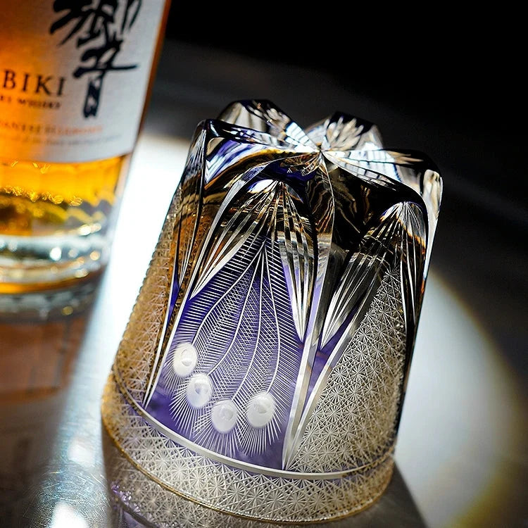 Whisky Glass Hand-Cut Crystal Peacock Pattern