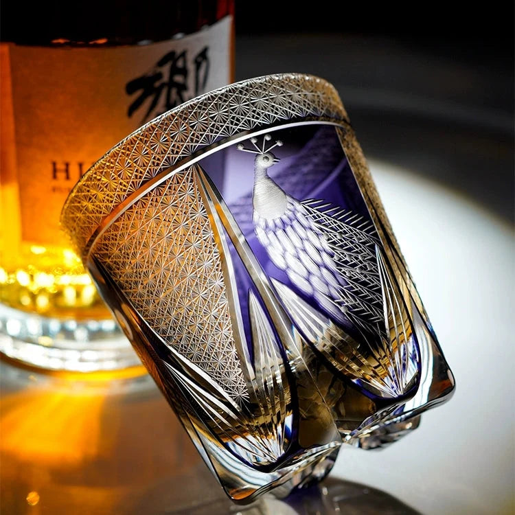 Whisky Glass Hand-Cut Crystal Peacock Pattern