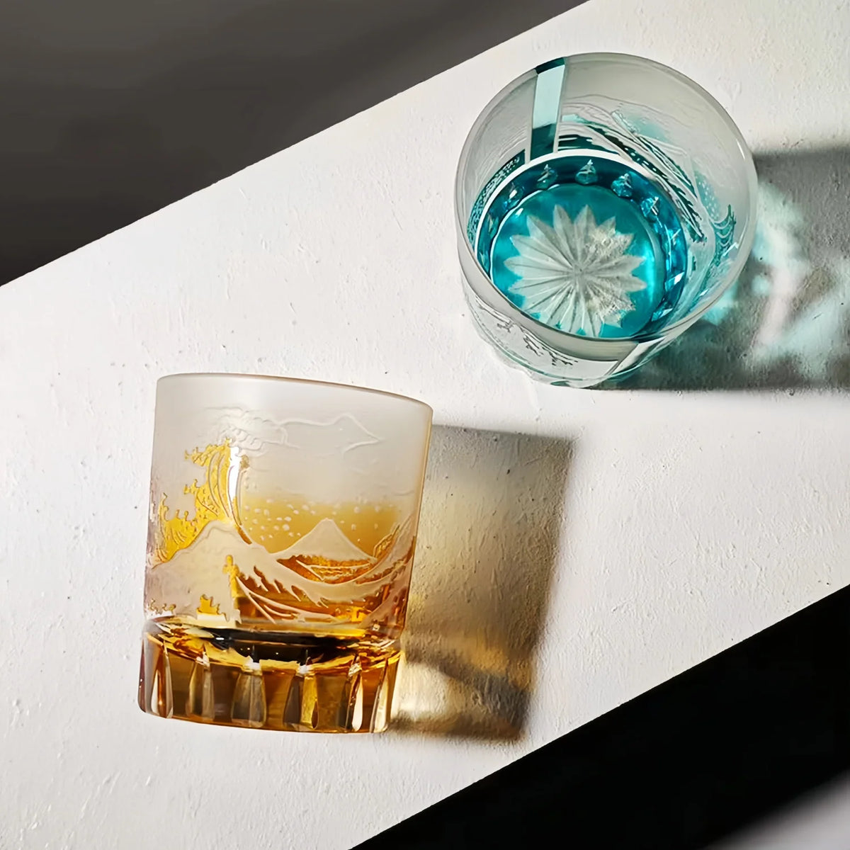 Whisky Glass Hand-Cut Crystal Wave Relief