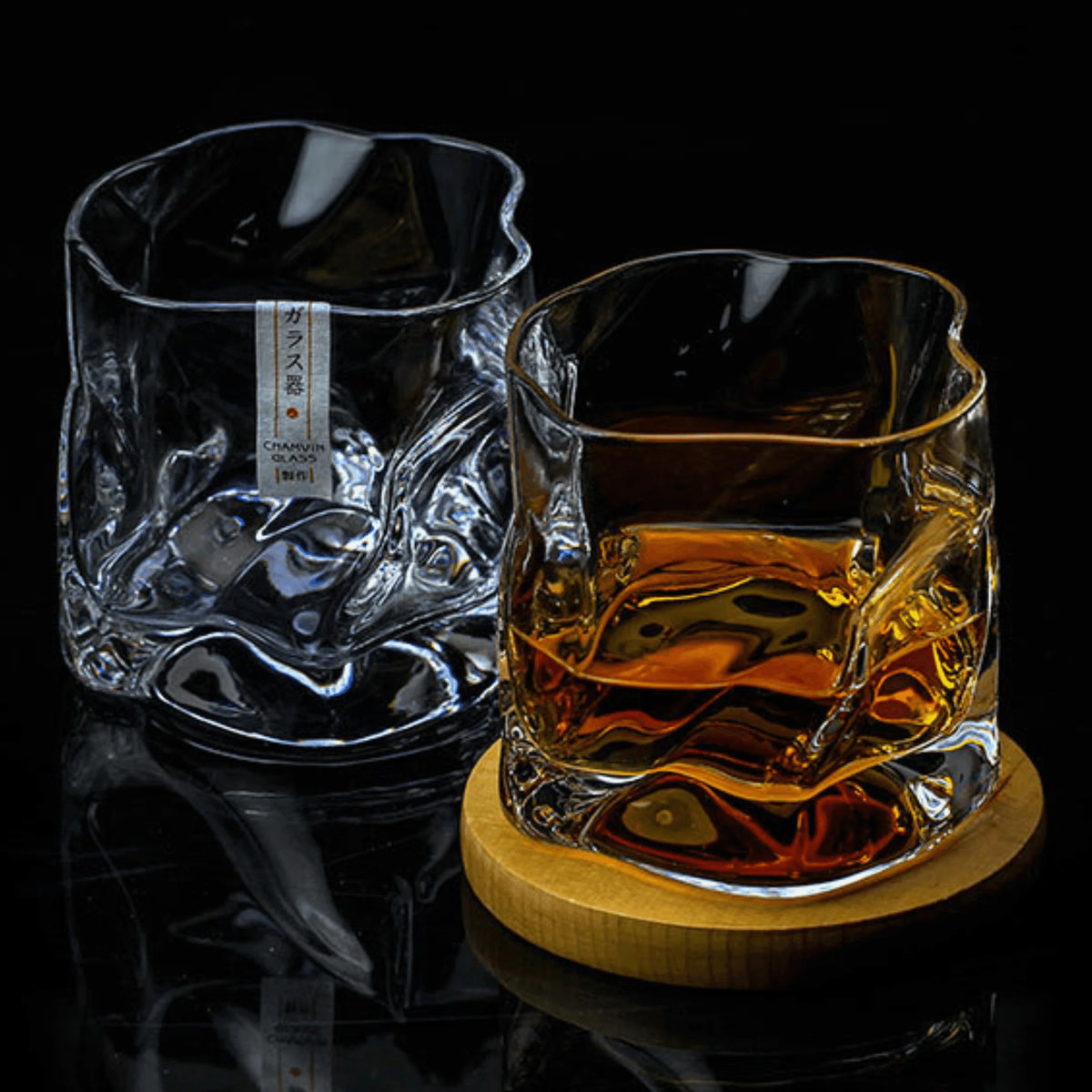 Whisky Glass Hand-Cut Rippled Crystal Wooden Gift Box