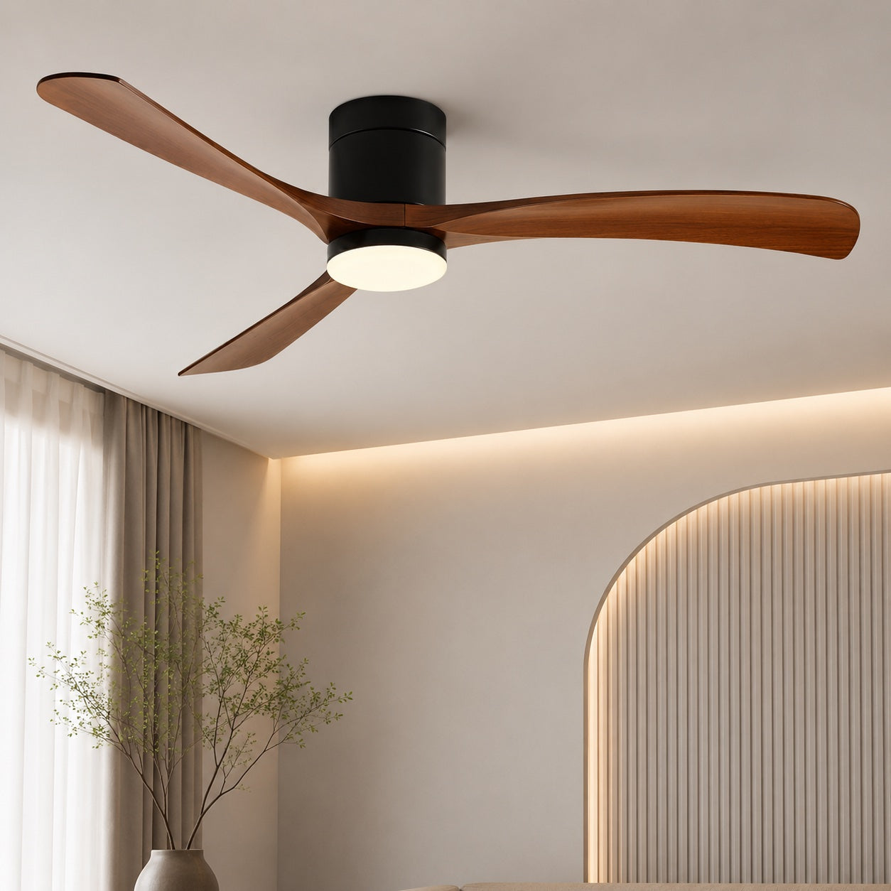 Whisper-Quiet DC Motor & Color-Temp LED Ceiling Fan (Flush Mount)