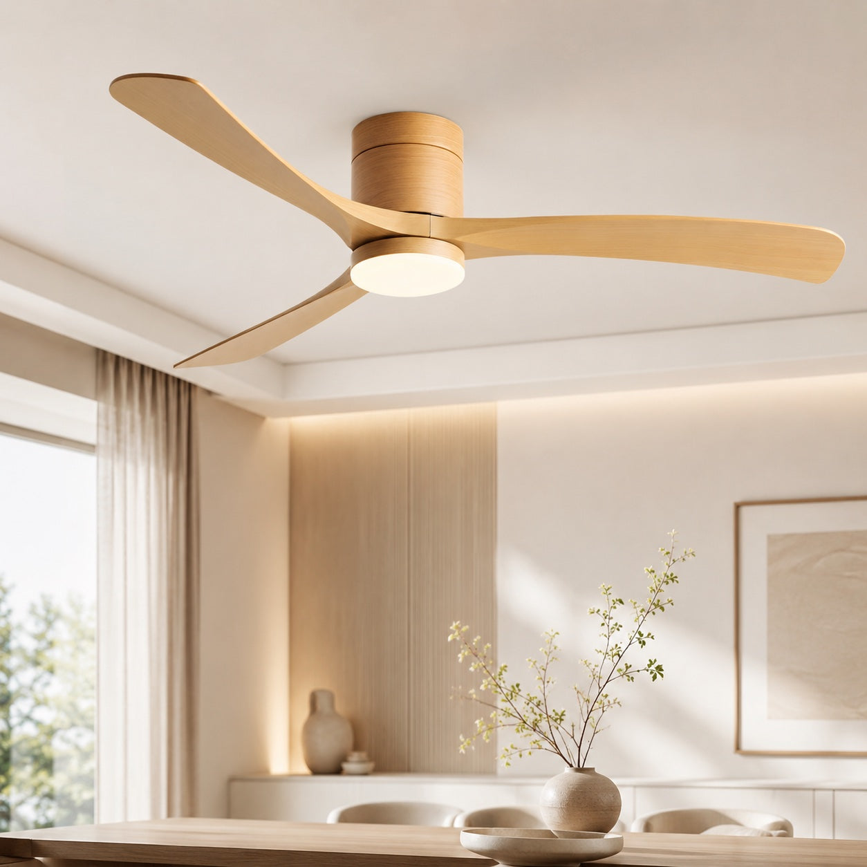 Whisper-Quiet DC Motor & Color-Temp LED Ceiling Fan (Flush Mount)