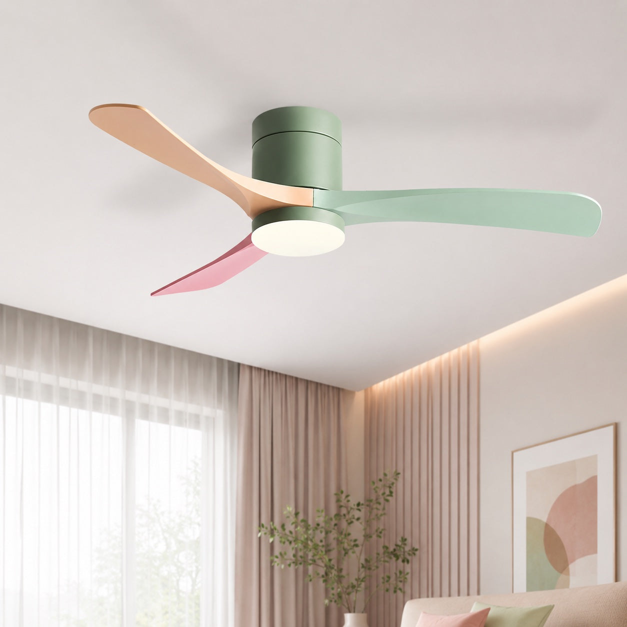 Whisper-Quiet DC Motor & Color-Temp LED Ceiling Fan (Flush Mount)