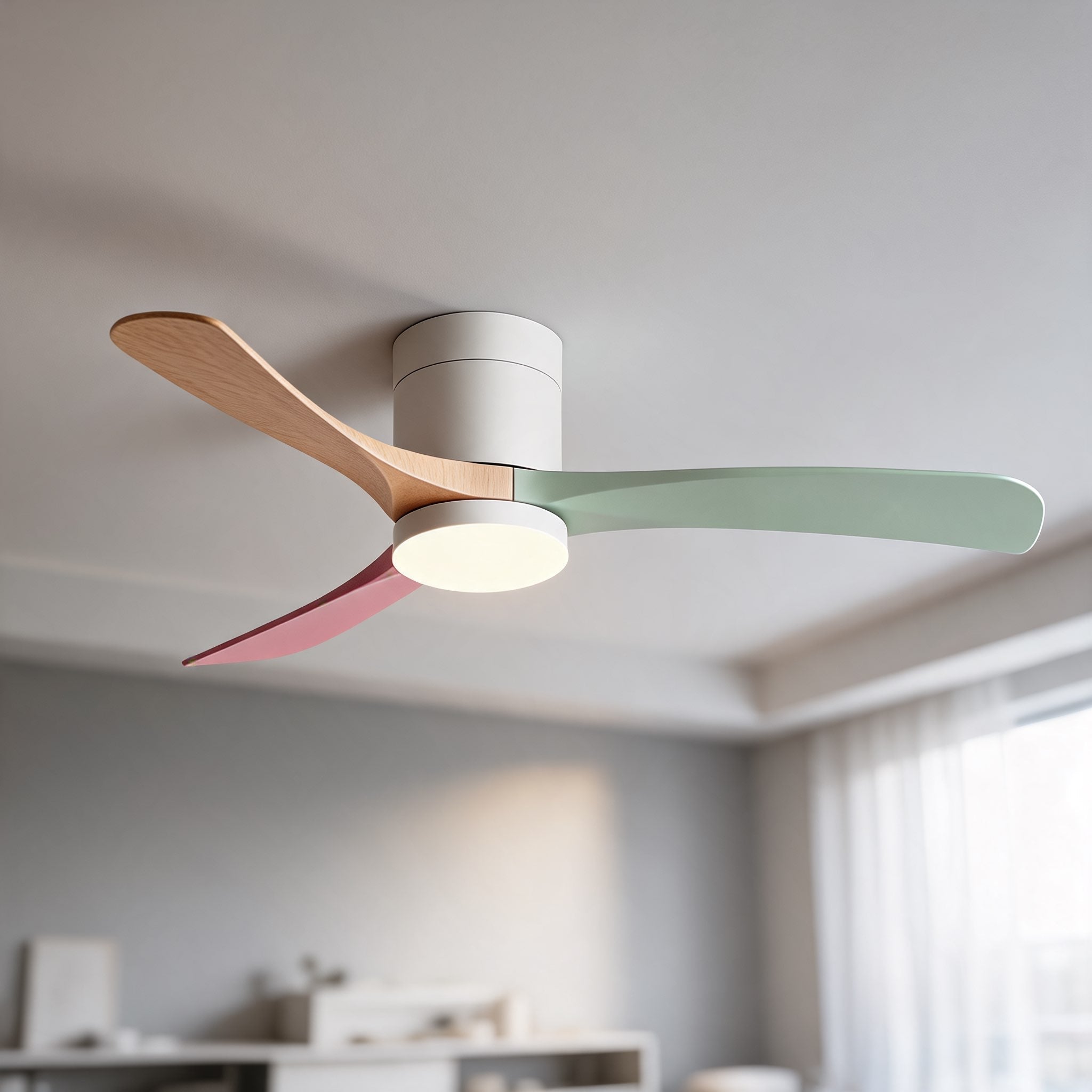 Whisper-Quiet DC Motor & Color-Temp LED Ceiling Fan (Flush Mount)