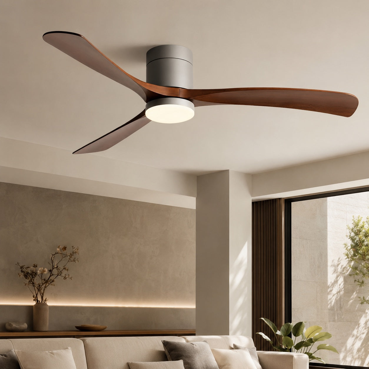 Whisper-Quiet DC Motor Flush Mount Ceiling Fan (2400 Lumens LED)