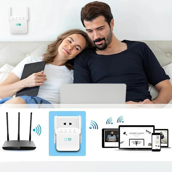 WiFi Range Extender Dual High-Gain Antennas Plug-And-Play