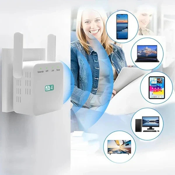 WiFi Range Extender Dual High-Gain Antennas Plug-and-Play