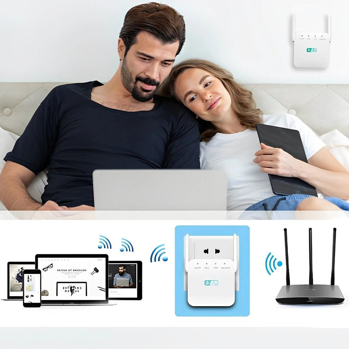 WiFi Range Extender High-Gain Antennas Dual-Band Gigabit LAN