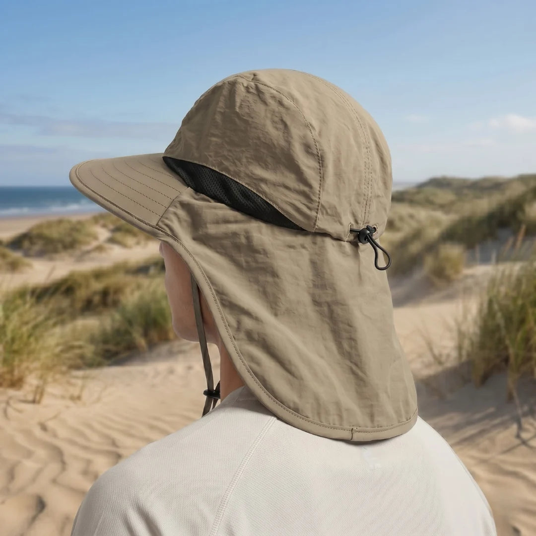 Wide-Brim Hat Detachable Neck Flap Quick-Dry Water-Repellent