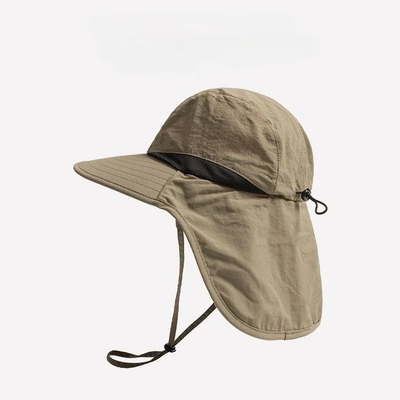 Wide-Brim Hat Detachable Neck Flap Quick-Dry Water-Repellent
