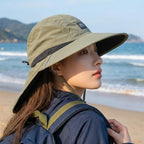 Wide-Brim Hat Detachable Neck Flap Quick-Dry Water-Repellent