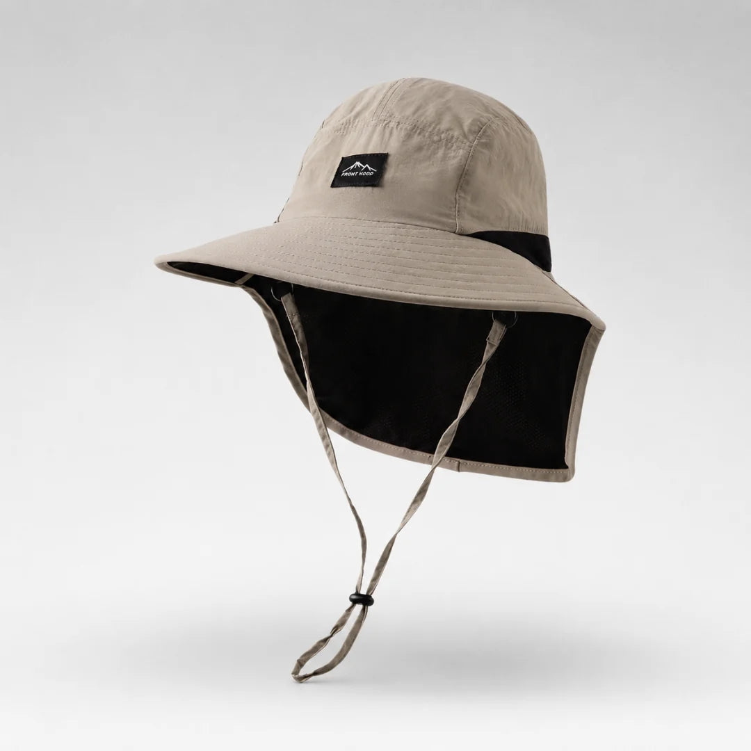 Wide-Brim Hat Detachable Neck Flap Quick-Dry Water-Repellent