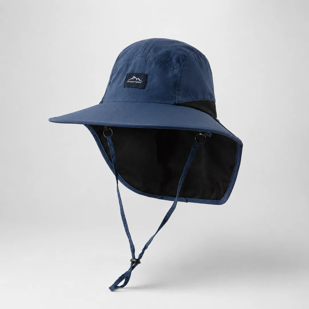 Wide-Brim Hat Detachable Neck Flap Quick-Dry Water-Repellent