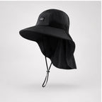 Wide-Brim Hat Detachable Neck Flap Quick-Dry Water-Repellent