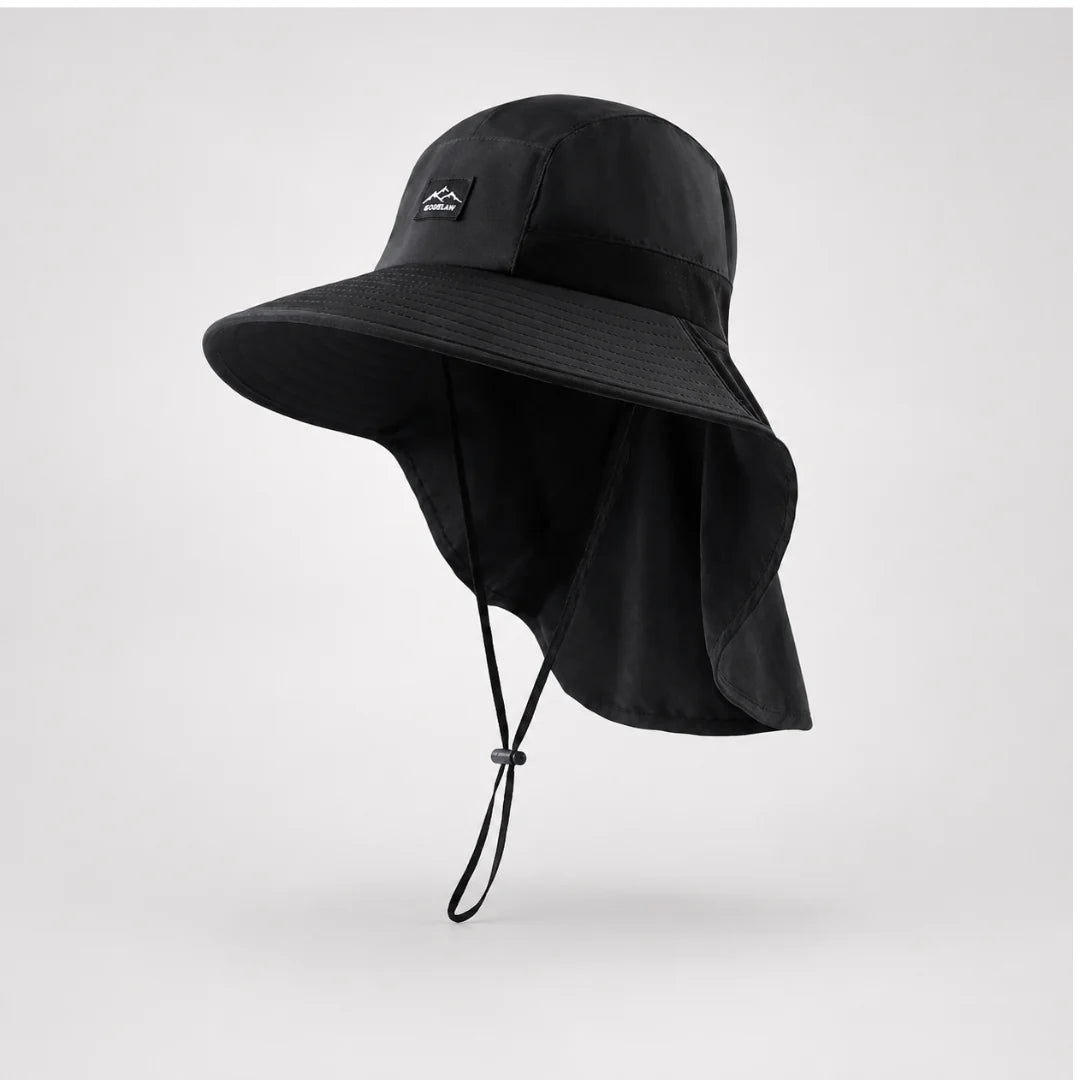 Wide-Brim Hat Detachable Neck Flap Quick-Dry Water-Repellent