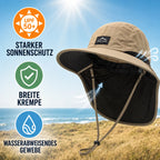 Wide-Brim Hat Detachable Neck Flap Quick-Dry Water-Repellent