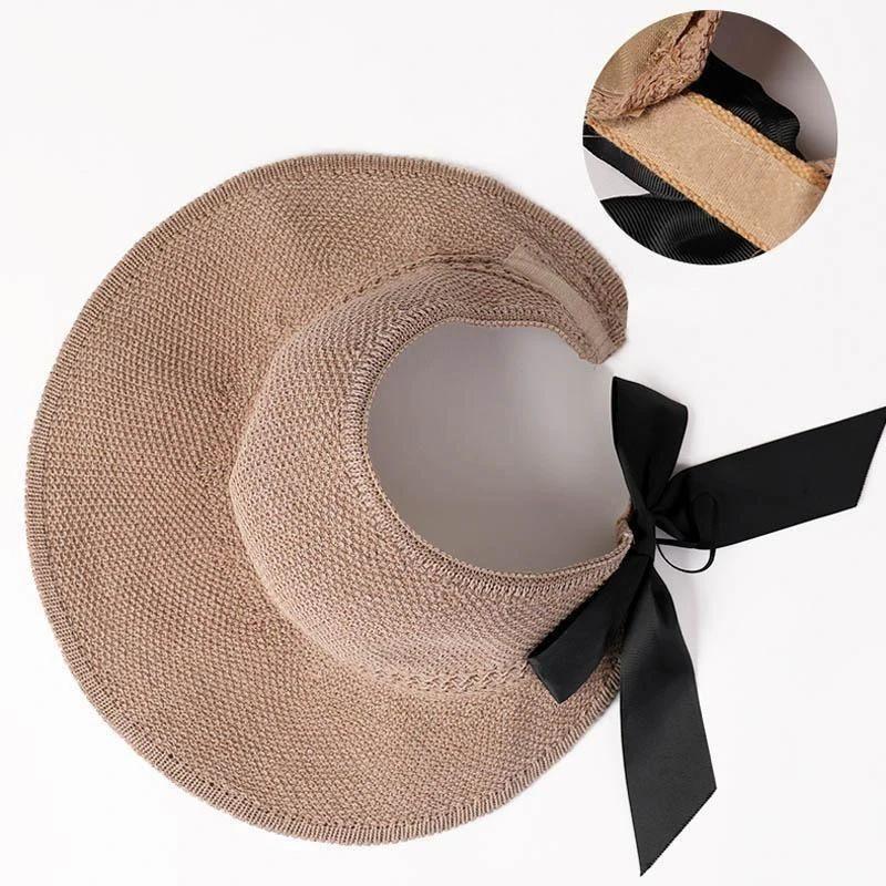 Wide Brim Sun Hat Foldable Straw Adjustable Fit