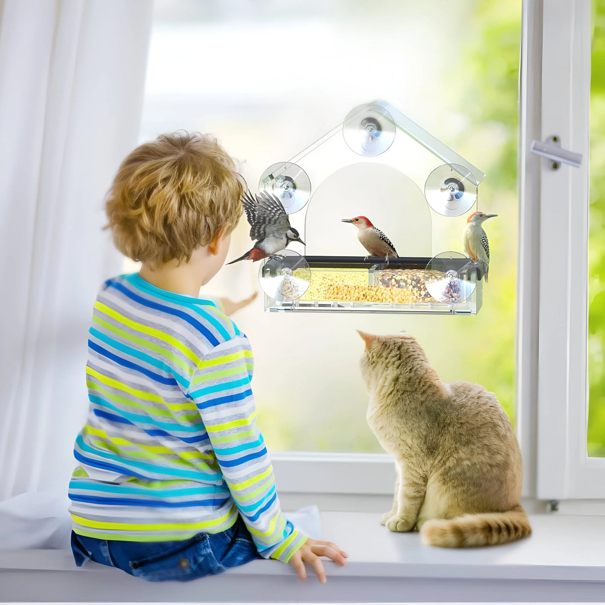 Window Bird Feeder Acrylic Suction Cups & Removable Tray