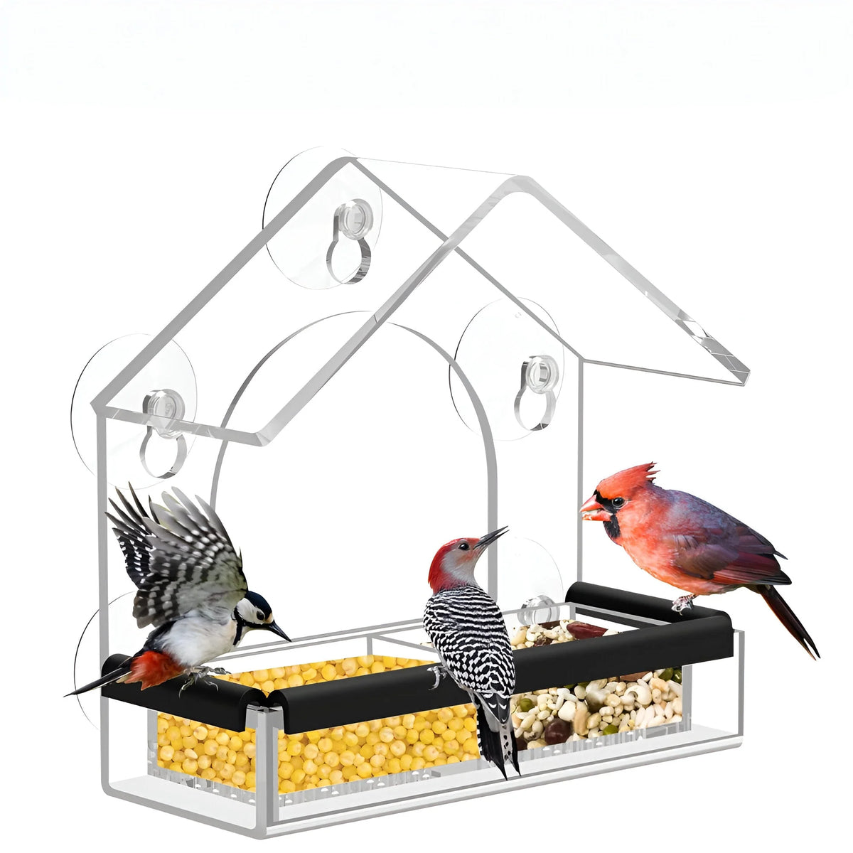 Window Bird Feeder Acrylic Suction Cups & Removable Tray