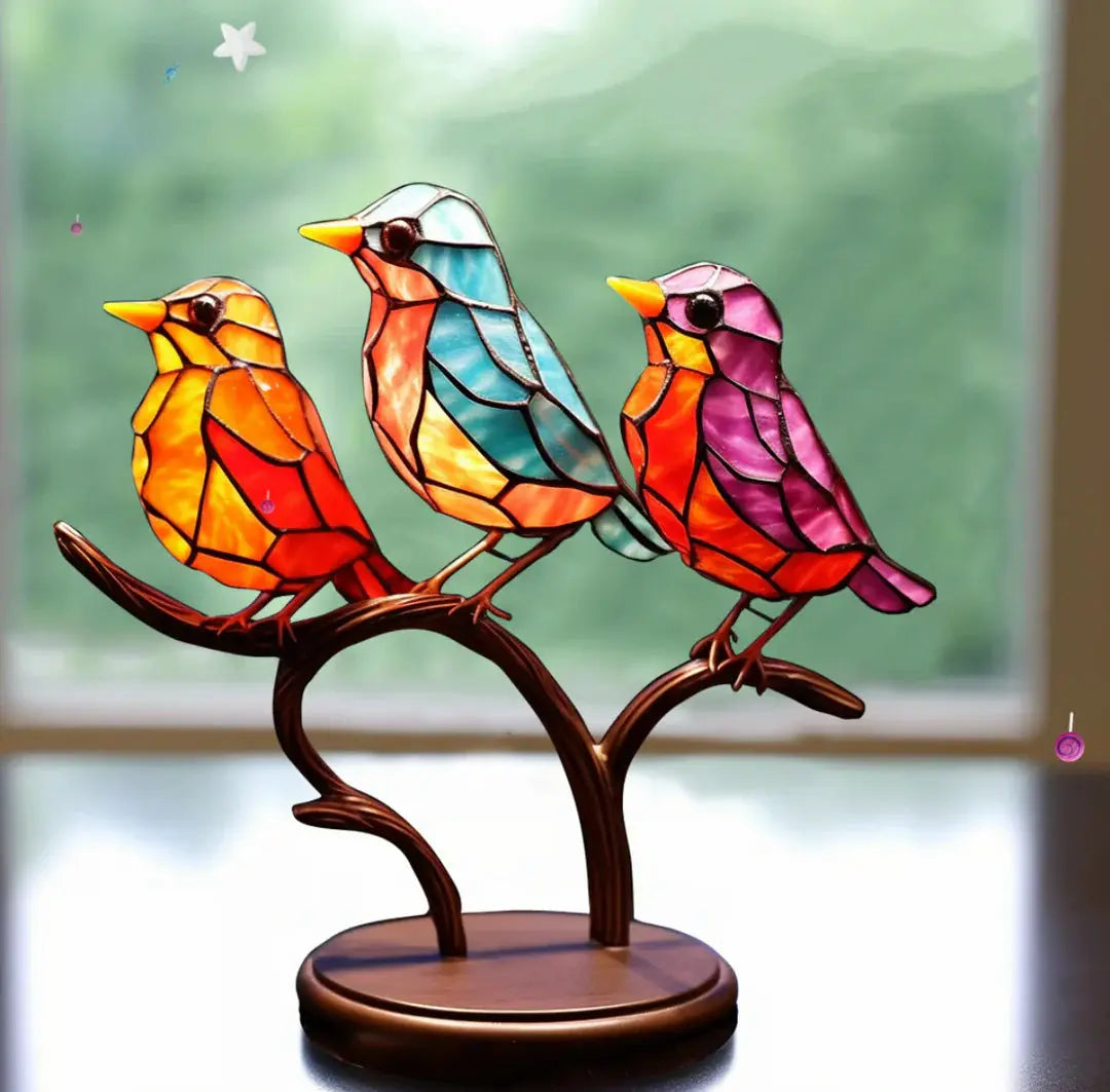 Window Bird Ornament Handmade Glass Colorful Light-Reflective