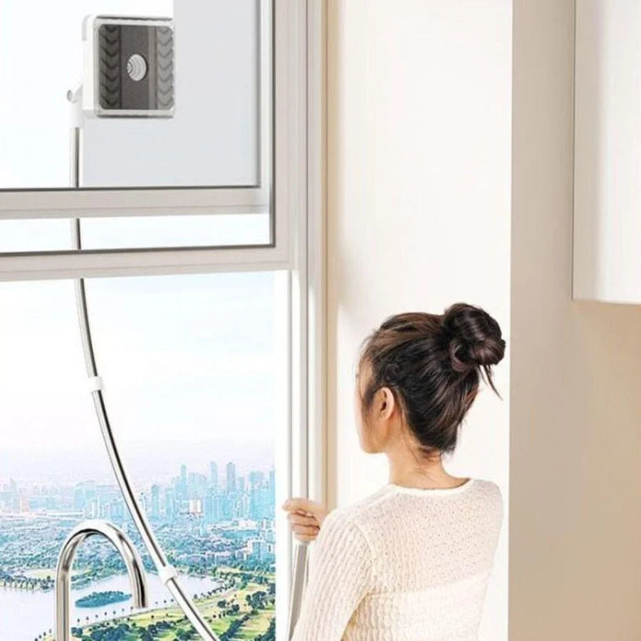 Window Cleaner Magnetic Double-Sided Microfiber Pads Extendable Handle