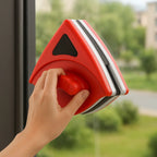 Window Cleaner Magnetic Double-Sided Rubber Squeegee & Cotton Pads