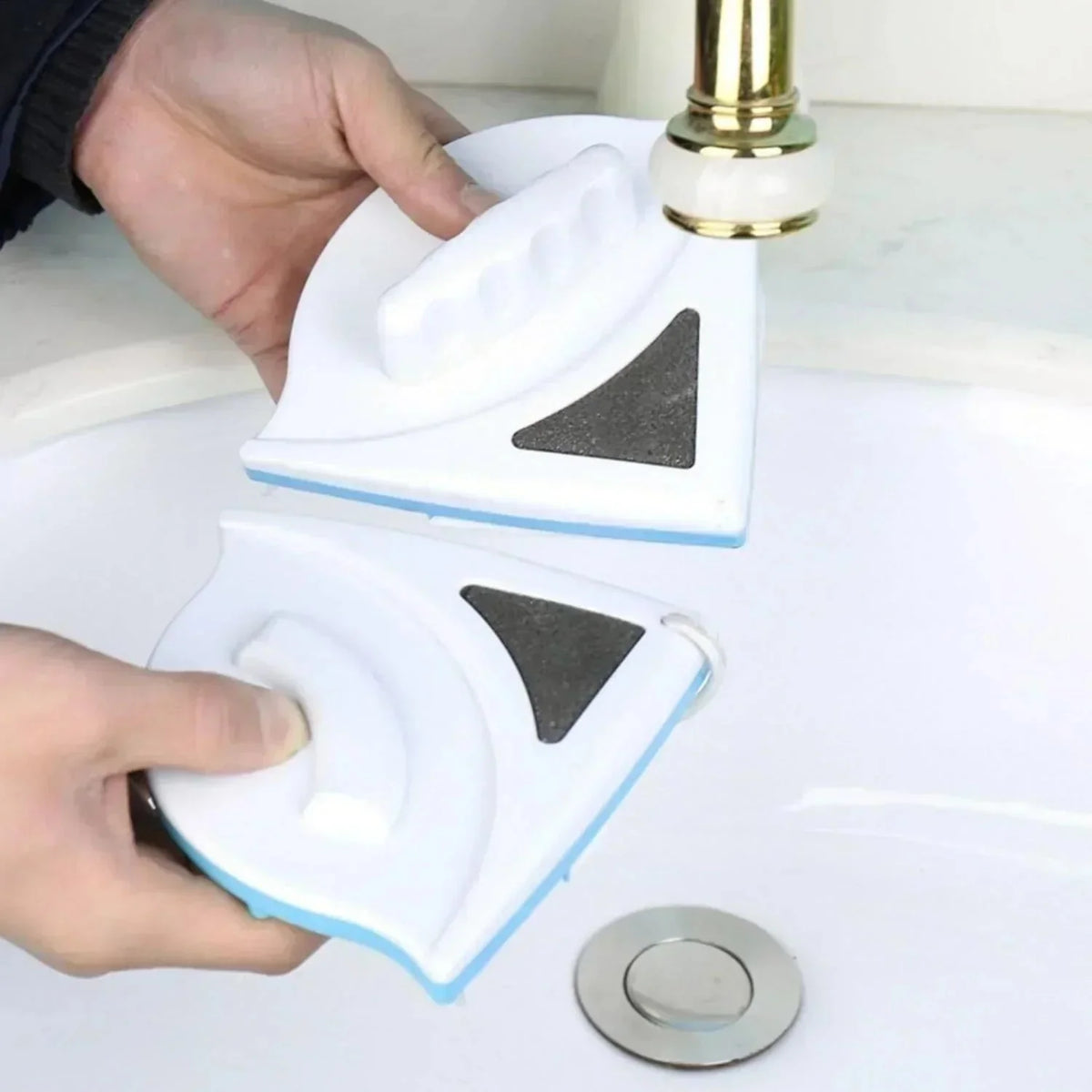 Window Cleaner Magnetic Double-Sided Rubber Squeegee & Cotton Pads