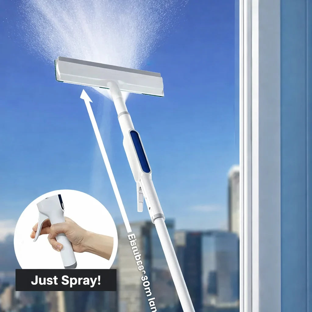 Window Cleaner Telescopic Handle Rotatable Head & Built-In Spray