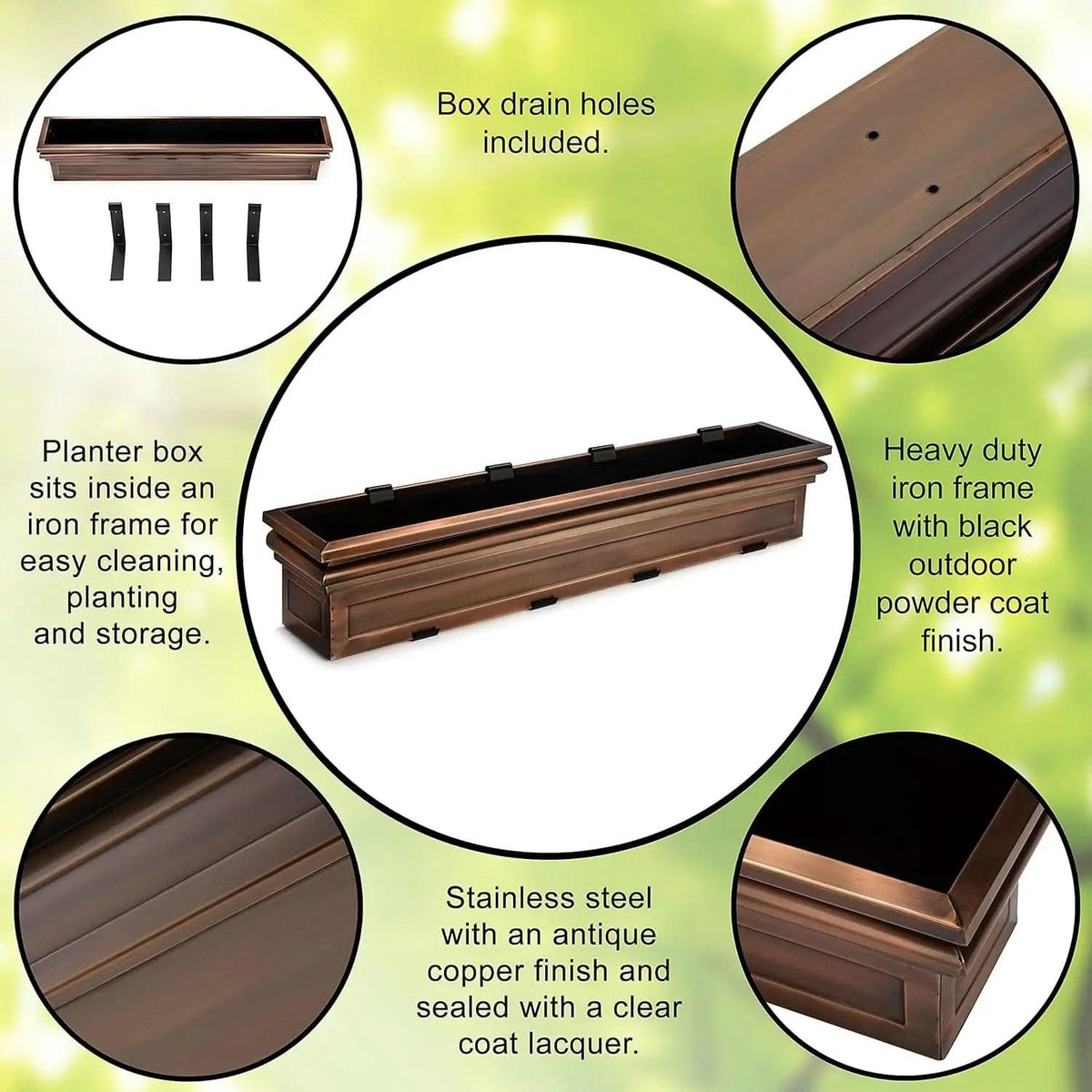 Window Flower Box Flat-Back Reinforced Metal & Stainless Steel Brackets